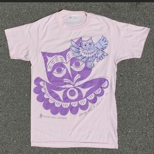 Vtg 90s Salish Owl Aboriginal Art T-Shirt Single Stitch Made in Canada M